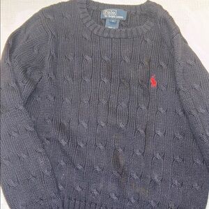 Polo by Ralph Lauren Navy Cable Knit Crewneck Sweater with Red Pony